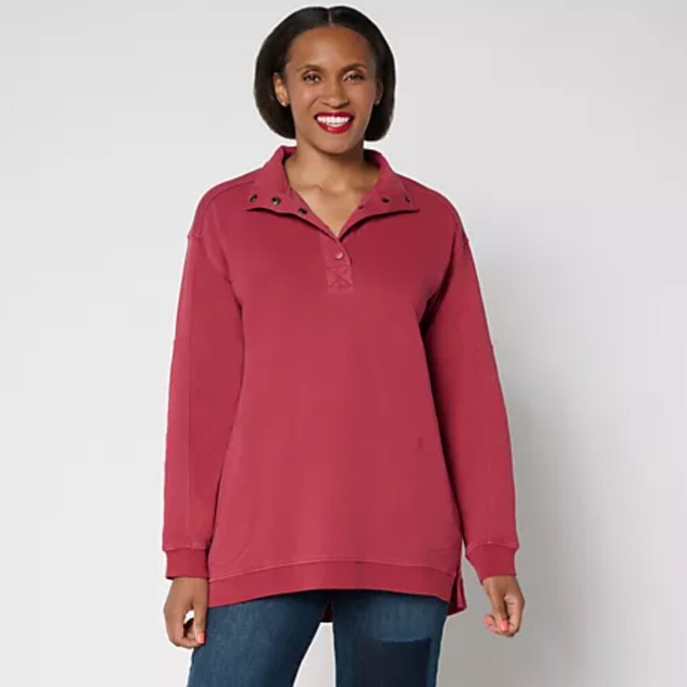 LOGO by Lori Goldstein Long Sleeve French Terry Henley Top Syrah L A698899